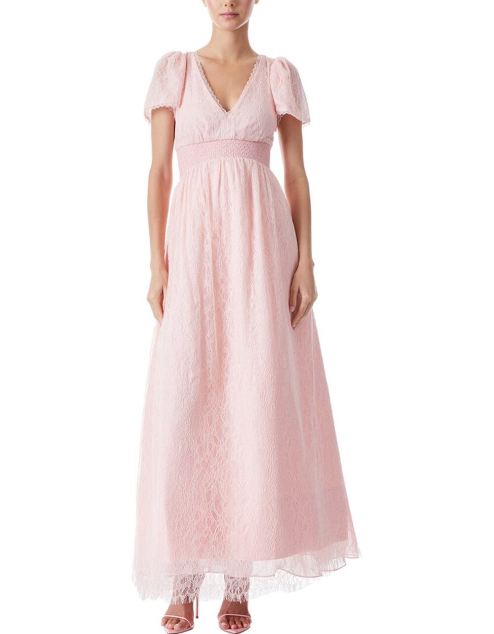 Alice + Olivia Smocked Lace Maxi Dress Womens 2 Pink Charlsie Whimsical $595